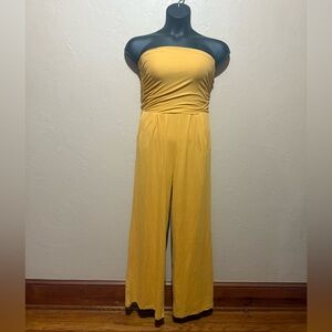 Poof! Mustard Strapless Jumpsuit